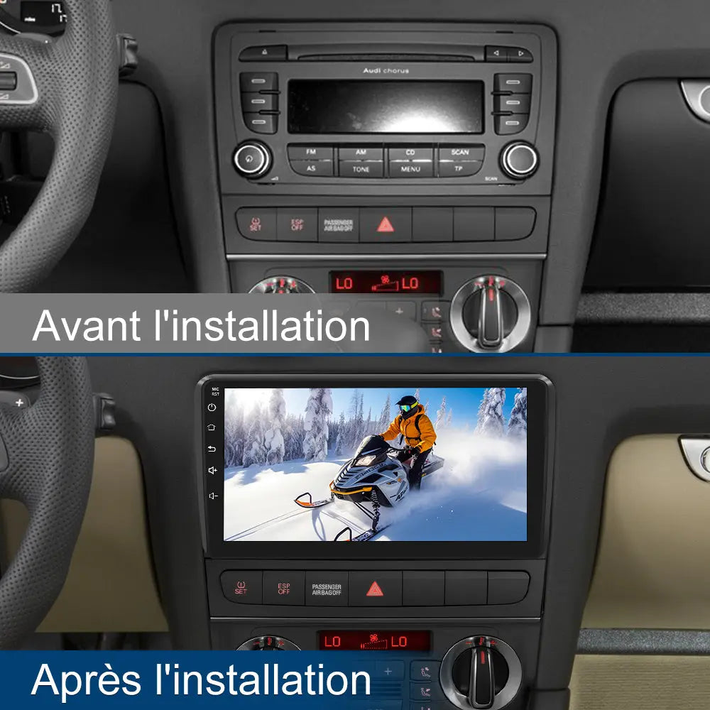 AWESAFE Autoradio 9'' Android 13 4G 6+128 Go avec Bluetooth/DSP/GPS/Mirror Link/Android Auto & CarPlay sans fil - pour Audi A3 2006-2012 AWESAFE