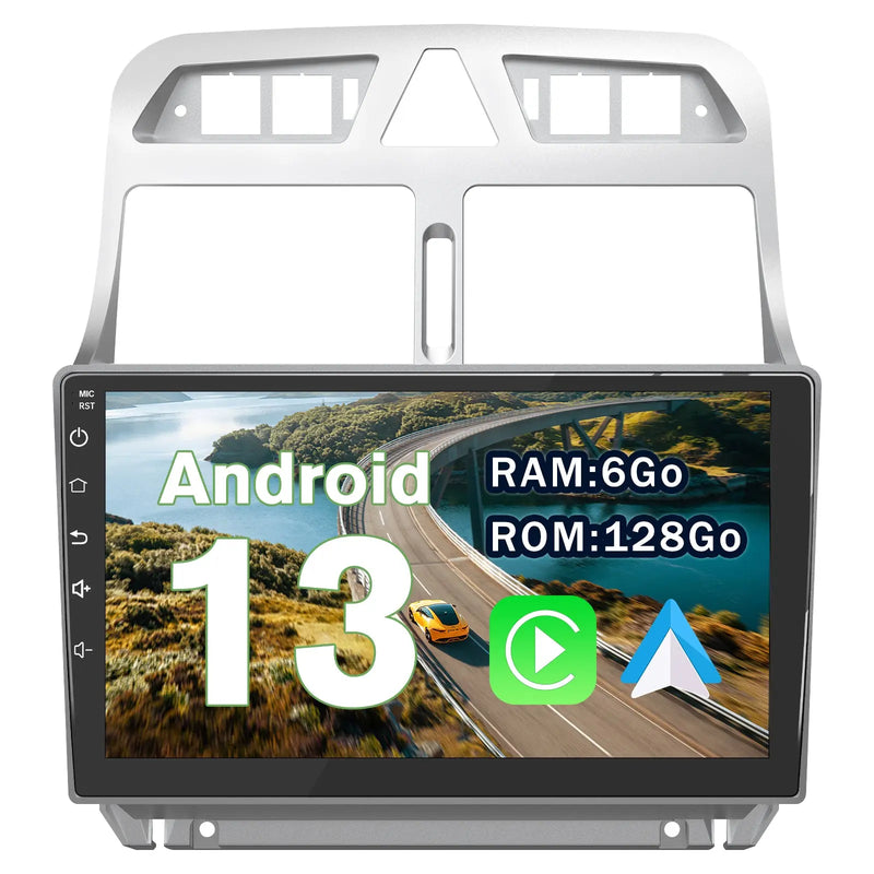 AWESAFE Autoradio 9'' Android 13 4G 6+128Go avec Bluetooth/DSP/GPS/Android Auto & CarPlay sans fil - pour Peugeot 307 SW CC 2002-2013 AWESAFE