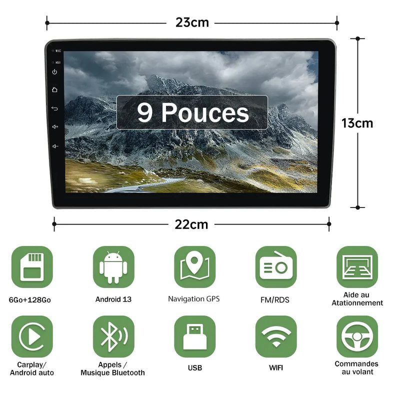 AWESAFE Autoradio 9'' Android 13 4G 6+128Go avec Bluetooth/DSP/GPS/Android Auto & CarPlay sans fil - pour Peugeot 307 SW CC 2002-2013 AWESAFE