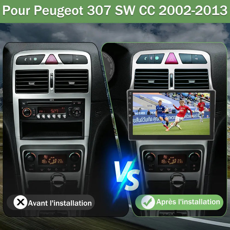 AWESAFE Autoradio 9'' Android 13 4G 6+128Go avec Bluetooth/DSP/GPS/Android Auto & CarPlay sans fil - pour Peugeot 307 SW CC 2002-2013 AWESAFE