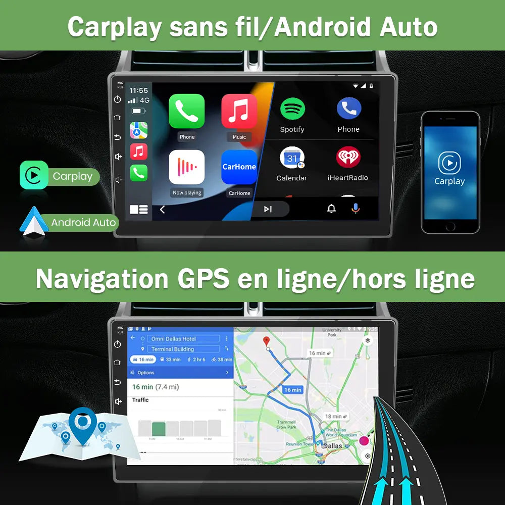 AWESAFE Autoradio 9'' Android 13 4G 6+128Go avec Bluetooth/DSP/GPS/Android Auto & CarPlay sans fil - pour Peugeot 307 SW CC 2002-2013 AWESAFE