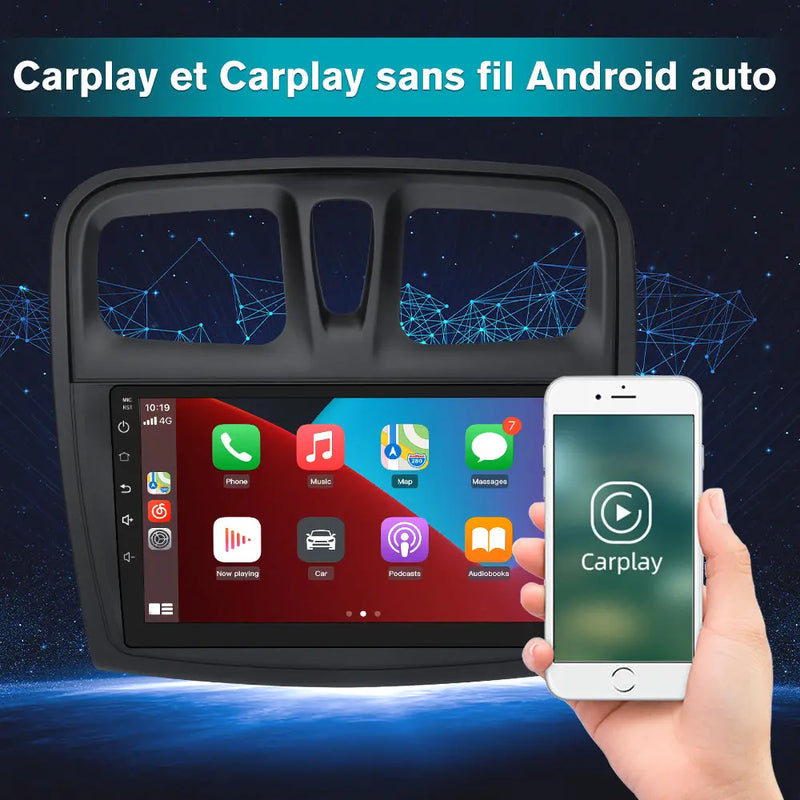 AWESAFE Autoradio Android 10.1 pouces 2 Go + 32 Go pour Logan 2 2012-2019 et Sandero 2 2014-2019 avec Bluetooth, sans fil, Android Auto et Carplay AWESAFE