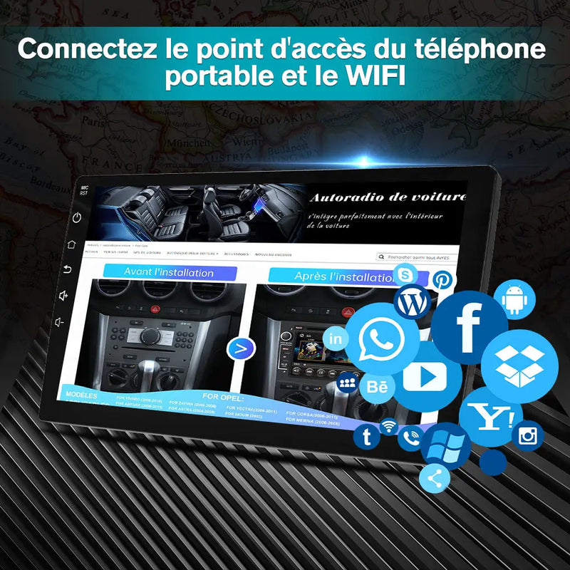 AWESAFE Autoradio Android 10.1 pouces 2 Go + 32 Go pour Logan 2 2012-2019 et Sandero 2 2014-2019 avec Bluetooth, sans fil, Android Auto et Carplay AWESAFE