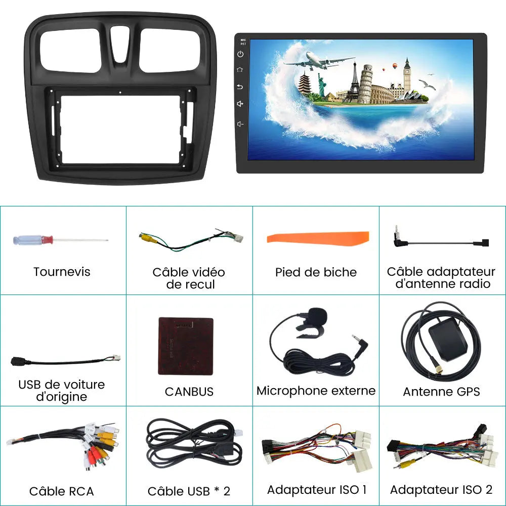 AWESAFE Autoradio Android 10.1 pouces 2 Go + 32 Go pour Logan 2 2012-2019 et Sandero 2 2014-2019 avec Bluetooth, sans fil, Android Auto et Carplay AWESAFE