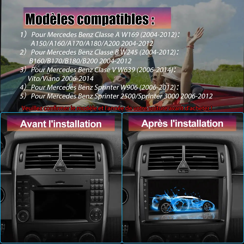 AWESAFE Autoradio Android 12 - 9 pouces, 2 Go + 64 Go, Caméra Recul pour Mercedes Sprinter/Classe A/Classe B/Classe V, Bluetooth, GPS, DSP, Android Auto et Carplay sans fil AWESAFE