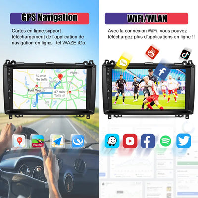 AWESAFE Autoradio Android 12 - 9 pouces, 2 Go + 64 Go, Caméra Recul pour Mercedes Sprinter/Classe A/Classe B/Classe V, Bluetooth, GPS, DSP, Android Auto et Carplay sans fil AWESAFE
