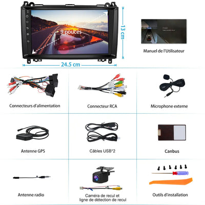 AWESAFE Autoradio Android 12 - 9 pouces, 2 Go + 64 Go, Caméra Recul pour Mercedes Sprinter/Classe A/Classe B/Classe V, Bluetooth, GPS, DSP, Android Auto et Carplay sans fil AWESAFE
