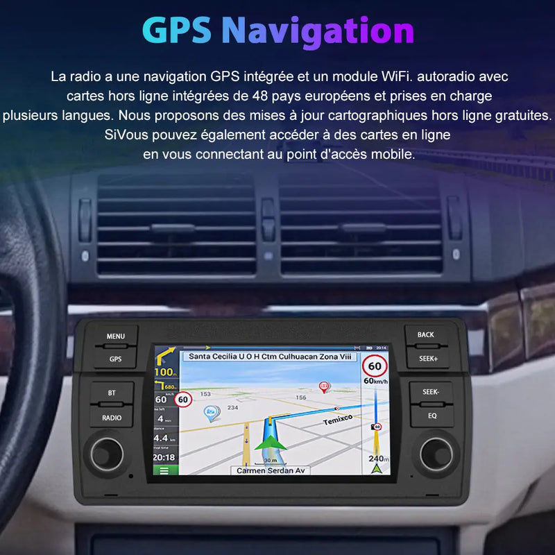 AWESAFE Autoradio Android 12 pour BMW E46(1999-2005)【2Go+32Go】 avec Carplay Android Auto 7 Pouces Écran Tactile GPS Bluetooth WiFi DSP FM Mirrorlink SWC Aide au Parking AWESAFE