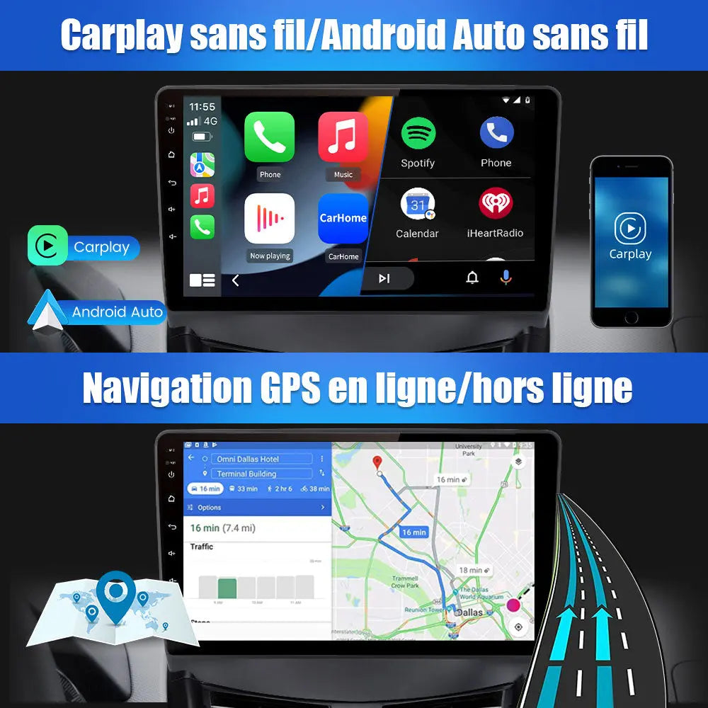 AWESAFE Autoradio Android 12 pour Peugeot 207 2006-2015 [2G+32G] Carplay sans Fil et Android Auto,Écran Tactile 9" HD Mirrorlink WiFi Bluetooth DSP FM AM RDS USB Commande au Volant AWESAFE