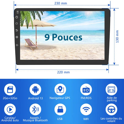 AWESAFE Autoradio Android 12 pour Peugeot 307 307CC 307SW (2002-2013) [2Go+32Go] avec 9 Pouces Écran Tactile Carplay Android Auto GPS Bluetooth Wi-FI/Commande au Volant/Aide au Parking AWESAFE
