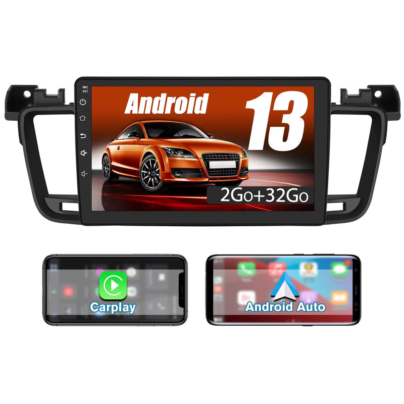 AWESAFE Autoradio Android 12 pour Peugeot 508 (2012-2016) [2Go+32Go] avec 9 Pouces Écran Tactile Carplay Android Auto GPS Bluetooth Wi-FI/Commande au Volant/Aide au Parking AWESAFE
