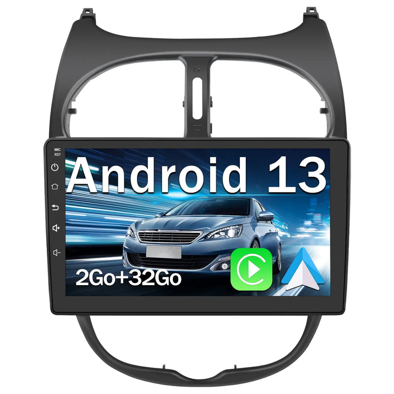 AWESAFE Autoradio Android 13 10 Pouces pour Peugeot 206 2002-2010, GPS Navigation, 2+32Go, Mirror Link, FM, Bluetooth, USB, WIFI, Carplay Android Auto, Aide Stationnement, Commandes Volant AWESAFE