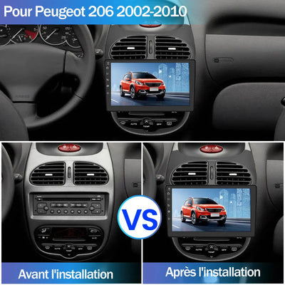AWESAFE Autoradio Android 13 10 Pouces pour Peugeot 206 2002-2010, GPS Navigation, 2+32Go, Mirror Link, FM, Bluetooth, USB, WIFI, Carplay Android Auto, Aide Stationnement, Commandes Volant AWESAFE