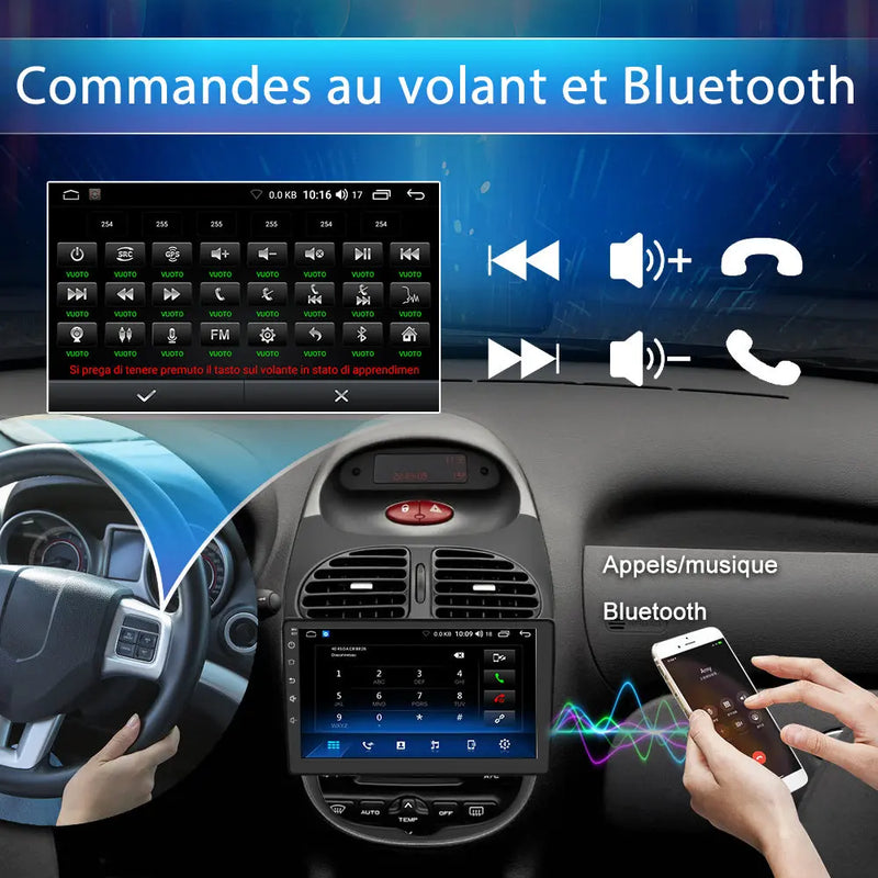 AWESAFE Autoradio Android 13 10 Pouces pour Peugeot 206 2002-2010, GPS Navigation, 2+32Go, Mirror Link, FM, Bluetooth, USB, WIFI, Carplay Android Auto, Aide Stationnement, Commandes Volant AWESAFE