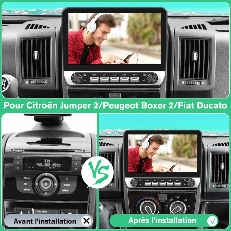 AWESAFE Autoradio Android 13 10,1 pouces 2+64 Go Citroën Jumper 2/Peugeot Boxer 2/Fiat Ducato 2006-2013, Bluetooth, GPS, Android Auto/Carplay sans fil AWESAFE