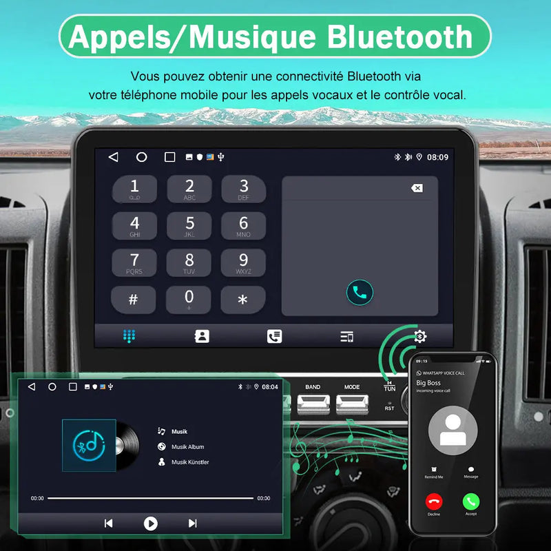 AWESAFE Autoradio Android 13 10,1 pouces 2+64 Go Citroën Jumper 2/Peugeot Boxer 2/Fiat Ducato 2006-2013, Bluetooth, GPS, Android Auto/Carplay sans fil AWESAFE