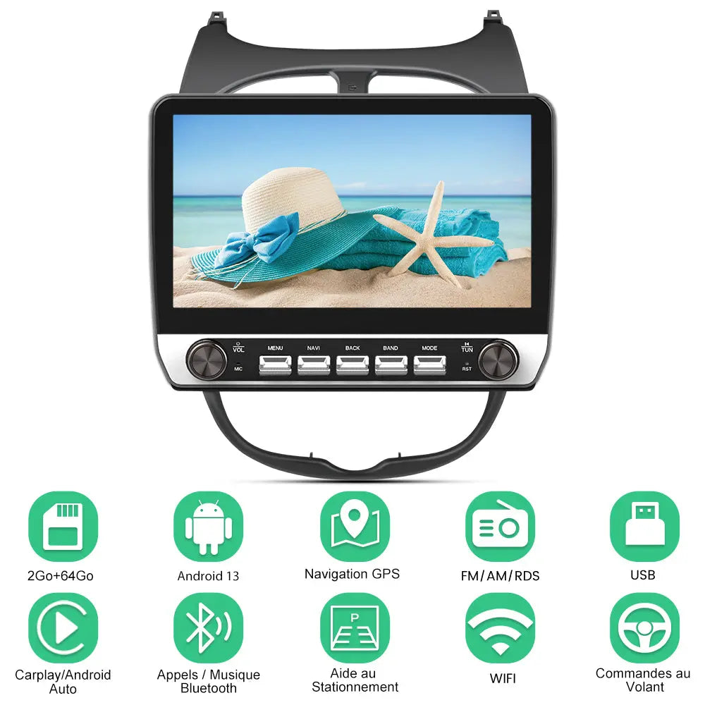 AWESAFE Autoradio Android 13 10,1 pouces tactile 2+64 Go double rotatif pour Peugeot 206/206cc 2002-2010 avec Bluetooth GPS Android Auto et Carplay sans fil AWESAFE