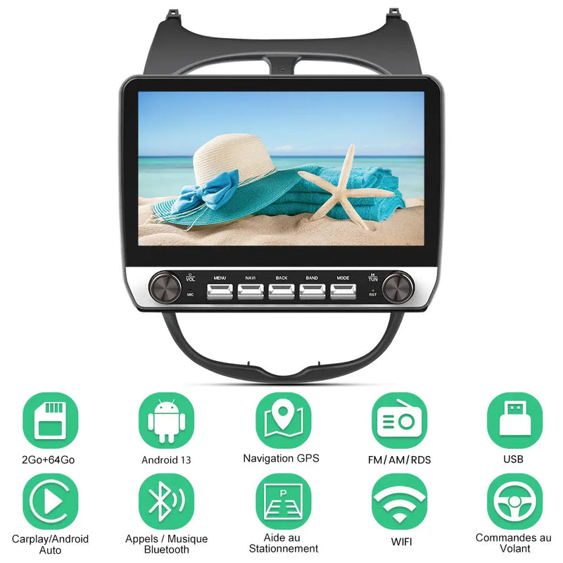 AWESAFE Autoradio Android 13 10,1 pouces tactile 2+64 Go double rotatif pour Peugeot 206/206cc 2002-2010 avec Bluetooth GPS Android Auto et Carplay sans fil AWESAFE