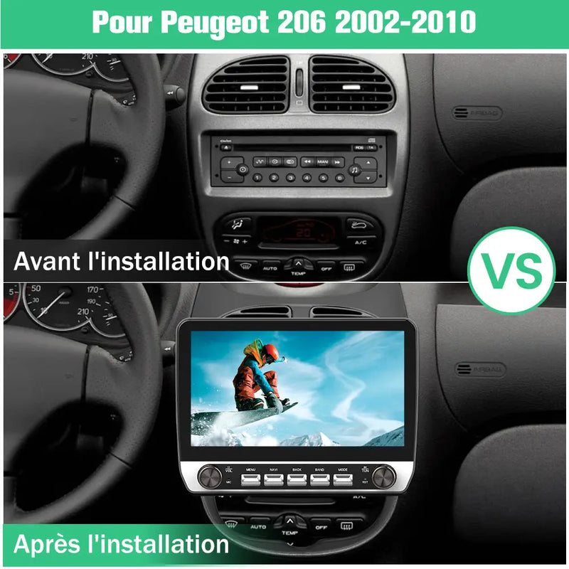 AWESAFE Autoradio Android 13 10,1 pouces tactile 2+64 Go double rotatif pour Peugeot 206/206cc 2002-2010 avec Bluetooth GPS Android Auto et Carplay sans fil AWESAFE
