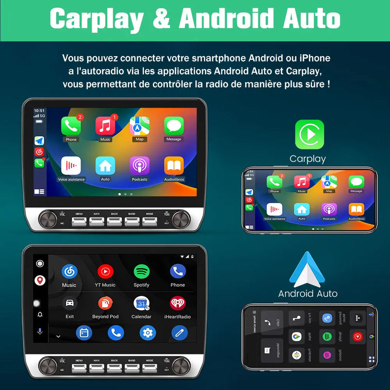 AWESAFE Autoradio Android 13 10,1 pouces tactile 2+64 Go double rotatif pour Peugeot 206/206cc 2002-2010 avec Bluetooth GPS Android Auto et Carplay sans fil AWESAFE