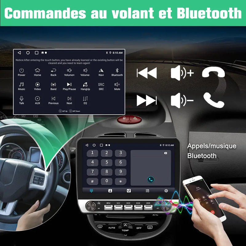 AWESAFE Autoradio Android 13 10,1 pouces tactile 2+64 Go double rotatif pour Peugeot 206/206cc 2002-2010 avec Bluetooth GPS Android Auto et Carplay sans fil AWESAFE