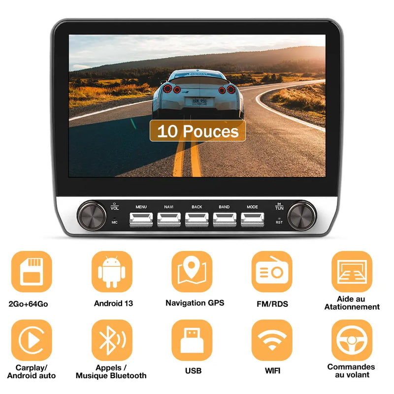 AWESAFE Autoradio Android 13 10,1 pouces tactile 2+64 Go pour Peugeot 307 SW CC 2002-2013 avec Bluetooth GPS Android Auto et Carplay sans fil AWESAFE