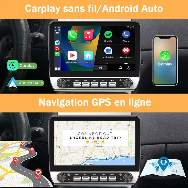 AWESAFE Autoradio Android 13 10,1 pouces tactile 2+64 Go pour Peugeot 307 SW CC 2002-2013 avec Bluetooth GPS Android Auto et Carplay sans fil AWESAFE