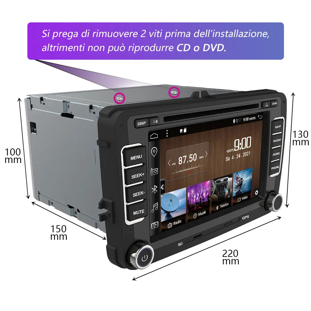 AWESAFE Autoradio Android 13 2+32GB per Golf Polo Per Skoda Seat Passat - GPS/Bluetooth/SW con CarPlay e Android Auto AWESAFE