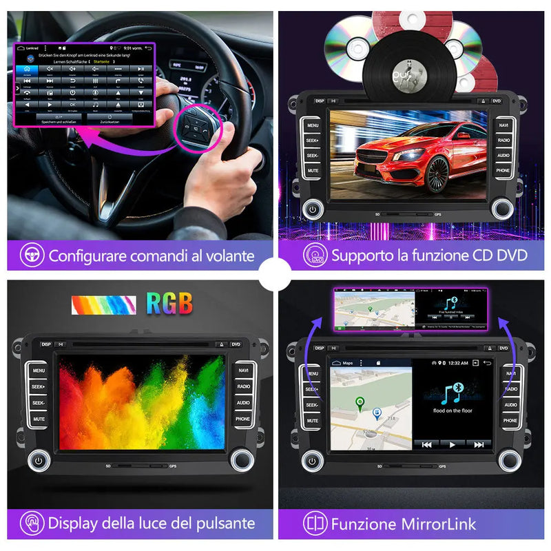 AWESAFE Autoradio Android 13 2+32GB per Golf Polo Per Skoda Seat Passat - GPS/Bluetooth/SW con CarPlay e Android Auto AWESAFE