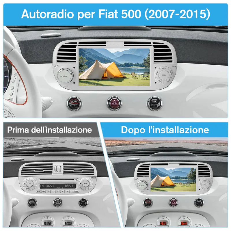 AWESAFE Autoradio Android 13 2+64GB Bianco con Schermo Touchscreen HD 7 Pollici - Per Fiat 500 2007-2015 - Telecamera Posteriore, Bluetooth/Mirror Link con CarPlay Wireless e Android Auto AWESAFE SHOP