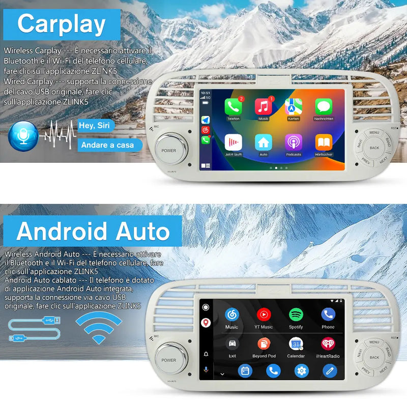 AWESAFE Autoradio Android 13 2+64GB Bianco con Schermo Touchscreen HD 7 Pollici - Per Fiat 500 2007-2015 - Telecamera Posteriore, Bluetooth/Mirror Link con CarPlay Wireless e Android Auto AWESAFE SHOP