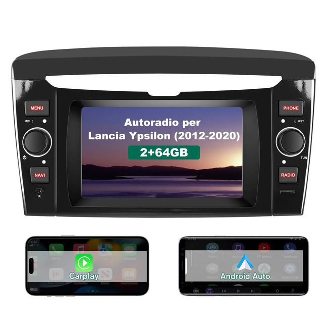 AWESAFE Autoradio Android 13 2+64GB Nero con Schermo Touchscreen 7 Pollici - Per Lancia Ypsilon 2012-2020 - Bluetooth/WiFi/Mirror Link con CarPlay Wireless e Android Auto AWESAFE