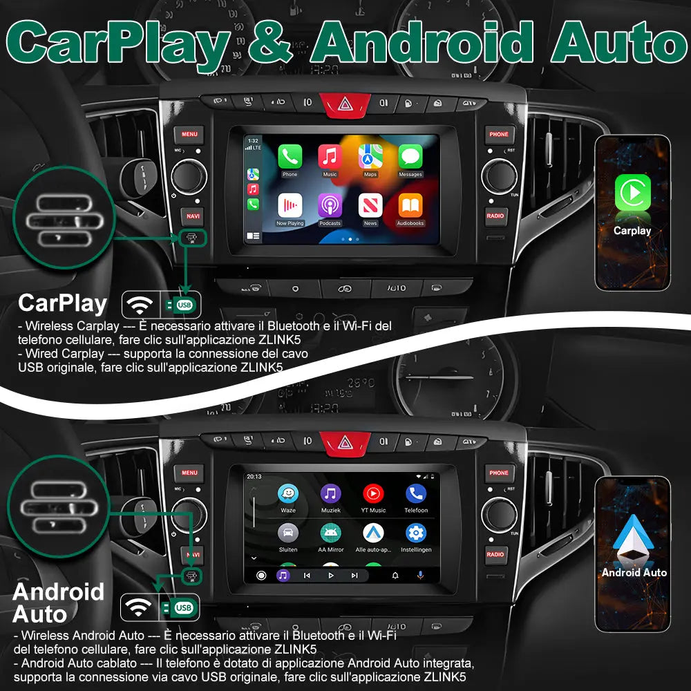 AWESAFE Autoradio Android 13 2+64GB Nero con Schermo Touchscreen 7 Pollici - Per Lancia Ypsilon 2012-2020 - Bluetooth/WiFi/Mirror Link con CarPlay Wireless e Android Auto AWESAFE