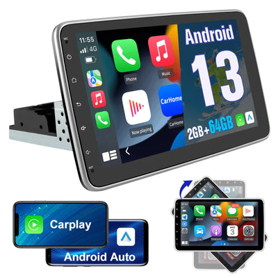 AWESAFE Autoradio Android 13 2+64GB con Schermo Orientabile 10,1 Pollici - Per Auto 1 DIN - FM/Controllo al Volante/DSP/Bluetooth con CarPlay e Android Auto AWESAFE