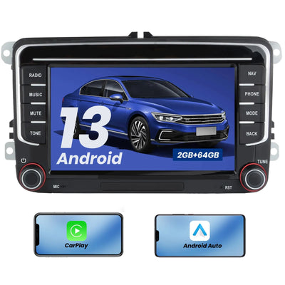 AWESAFE Autoradio Android 13 2+64GB con Schermo Touchscreen 7 Pollici - Per Volkswagen Golf/Seat/Skoda - GPS/Bluetooth/DSP con CarPlay Wireless e Android Auto AWESAFE