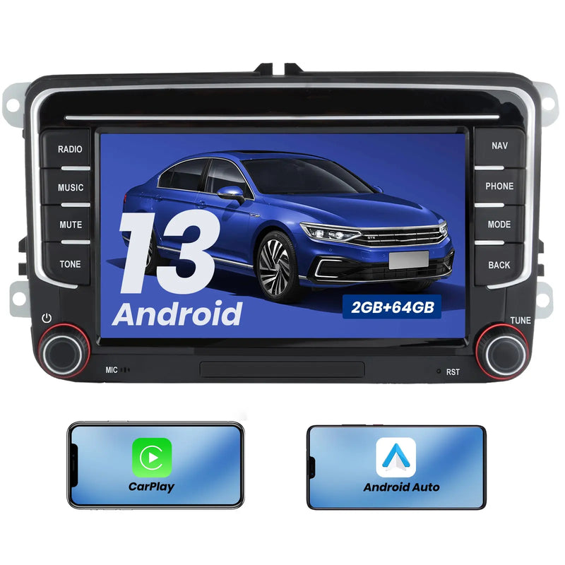 AWESAFE Autoradio Android 13 2+64GB con Schermo Touchscreen 7 Pollici - Per Volkswagen Golf/Seat/Skoda - GPS/Bluetooth/DSP con CarPlay Wireless e Android Auto AWESAFE