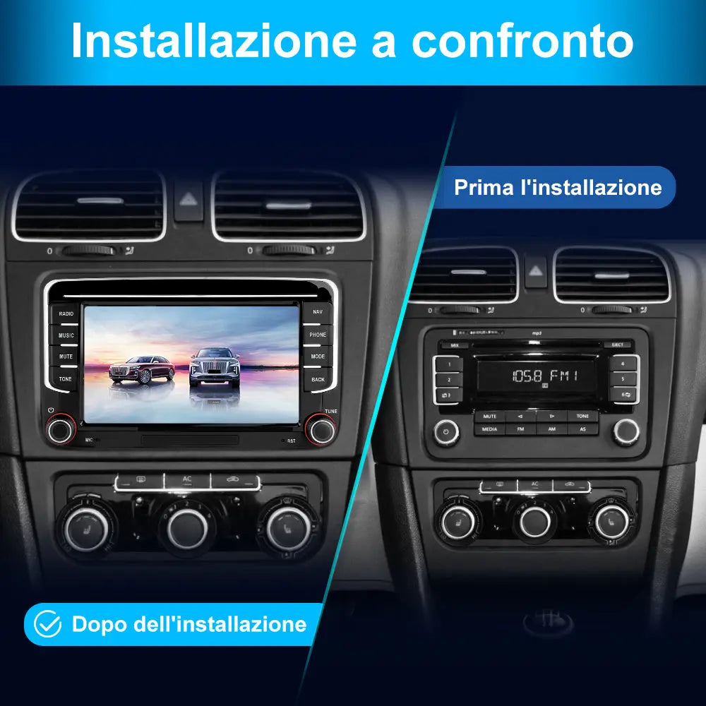 AWESAFE Autoradio Android 13 2+64GB con Schermo Touchscreen 7 Pollici - Per Volkswagen Golf/Seat/Skoda - GPS/Bluetooth/DSP con CarPlay Wireless e Android Auto AWESAFE