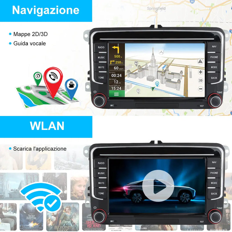 AWESAFE Autoradio Android 13 2+64GB con Schermo Touchscreen 7 Pollici - Per Volkswagen Golf/Seat/Skoda - GPS/Bluetooth/DSP con CarPlay Wireless e Android Auto AWESAFE