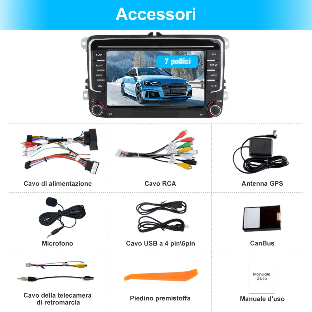 AWESAFE Autoradio Android 13 2+64GB con Schermo Touchscreen 7 Pollici - Per Volkswagen Golf/Seat/Skoda - GPS/Bluetooth/DSP con CarPlay Wireless e Android Auto AWESAFE