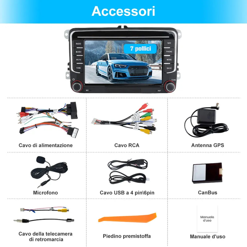 AWESAFE Autoradio Android 13 2+64GB con Schermo Touchscreen 7 Pollici - Per Volkswagen Golf/Seat/Skoda - GPS/Bluetooth/DSP con CarPlay Wireless e Android Auto AWESAFE