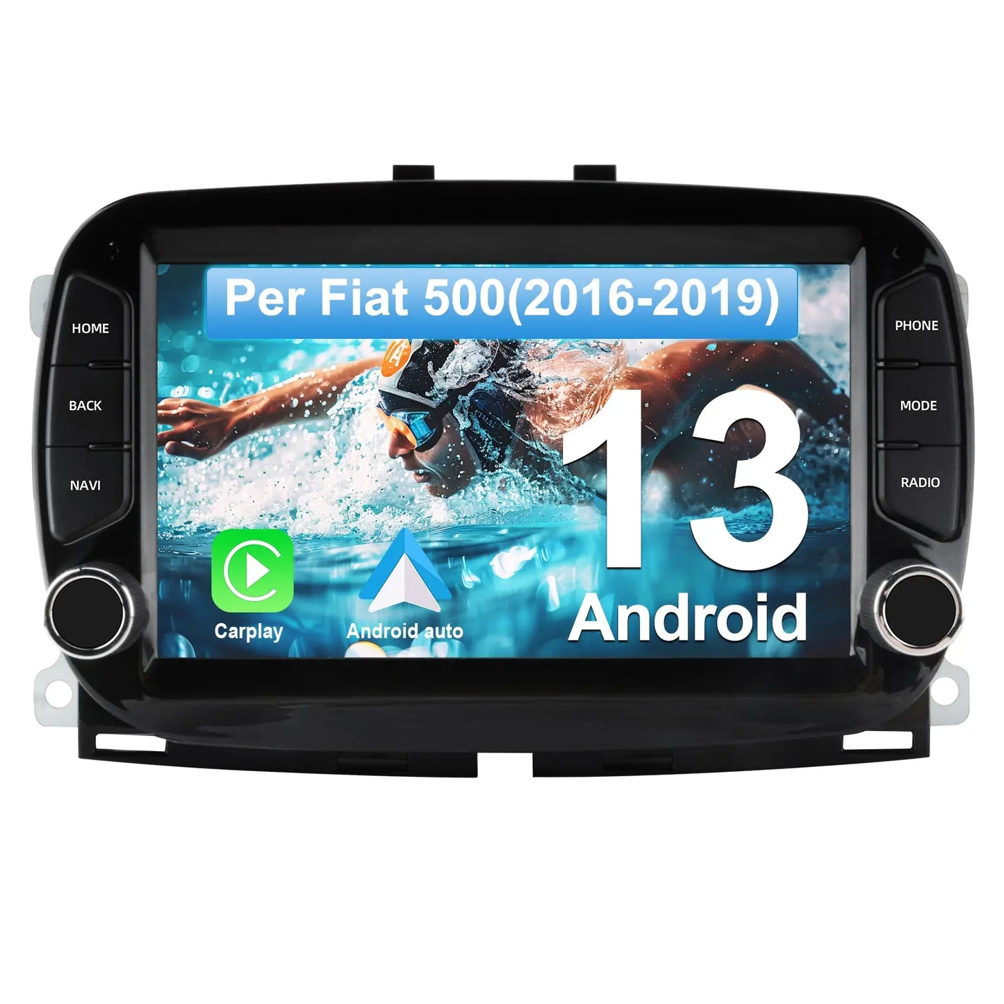 AWESAFE Autoradio Android 13 2+64GB con Schermo Touchscreen HD 7 Pollici - Per Fiat 500 2016-2019 - GPS/Bluetooth/WiFi con CarPlay e Android Auto AWESAFE