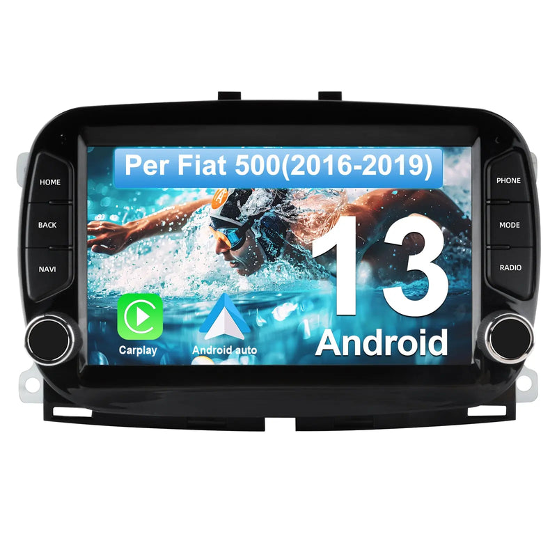 AWESAFE Autoradio Android 13 2+64GB con Schermo Touchscreen HD 7 Pollici - Per Fiat 500 2016-2019 - GPS/Bluetooth/WiFi con CarPlay e Android Auto AWESAFE