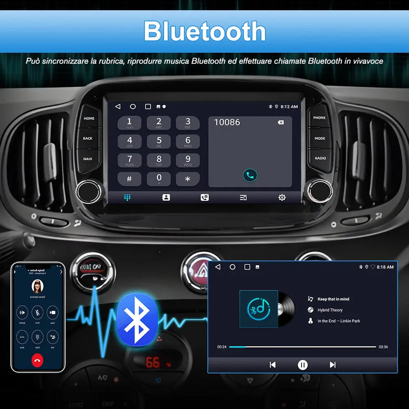 AWESAFE Autoradio Android 13 2+64GB con Schermo Touchscreen HD 7 Pollici - Per Fiat 500 2016-2019 - GPS/Bluetooth/WiFi con CarPlay e Android Auto AWESAFE