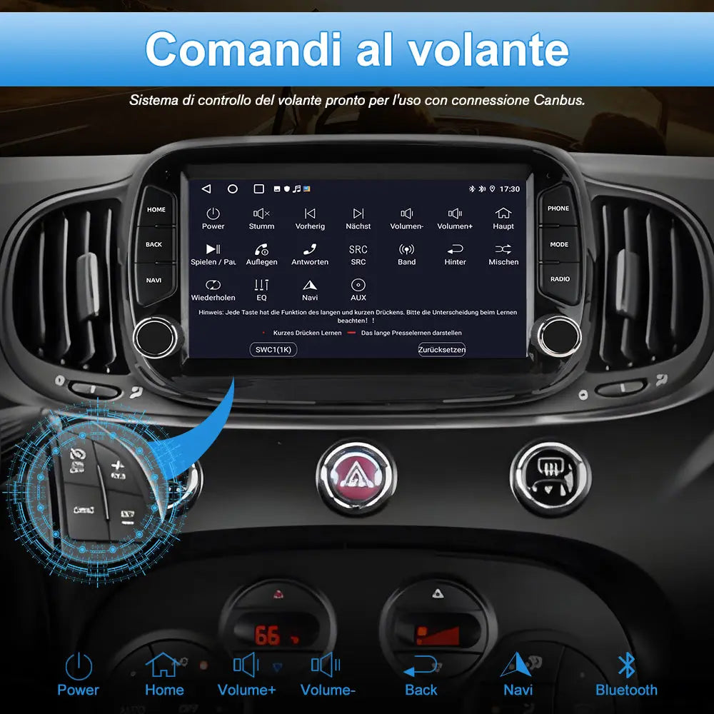 AWESAFE Autoradio Android 13 2+64GB con Schermo Touchscreen HD 7 Pollici - Per Fiat 500 2016-2019 - GPS/Bluetooth/WiFi con CarPlay e Android Auto AWESAFE
