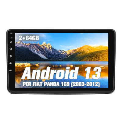 AWESAFE Autoradio Android 13 2+64GB con Schermo Touchscreen HD 9 Pollici e Doppie Manopole - Per Fiat PANDA 169 2003-2012 - Bluetooth/FM/Controllo al Volante/Mirror Link con CarPlay Wireless e Android Auto AWESAFE