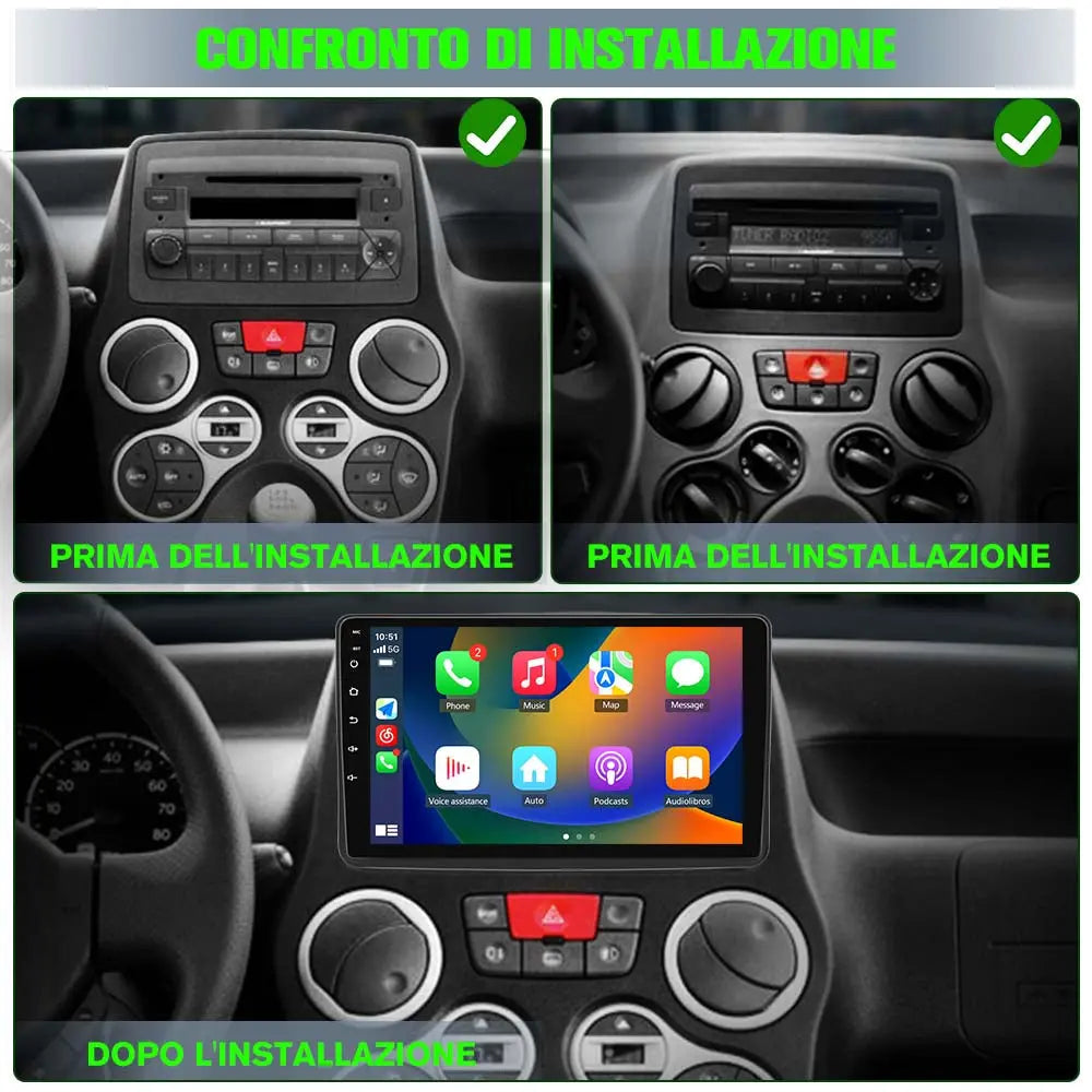 AWESAFE Autoradio Android 13 2+64GB con Schermo Touchscreen HD 9 Pollici e Doppie Manopole - Per Fiat PANDA 169 2003-2012 - Bluetooth/FM/Controllo al Volante/Mirror Link con CarPlay Wireless e Android Auto AWESAFE