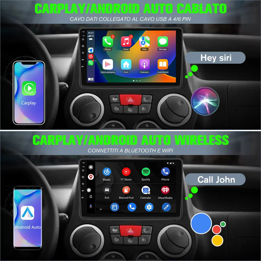 AWESAFE Autoradio Android 13 2+64GB con Schermo Touchscreen HD 9 Pollici e Doppie Manopole - Per Fiat PANDA 169 2003-2012 - Bluetooth/FM/Controllo al Volante/Mirror Link con CarPlay Wireless e Android Auto AWESAFE
