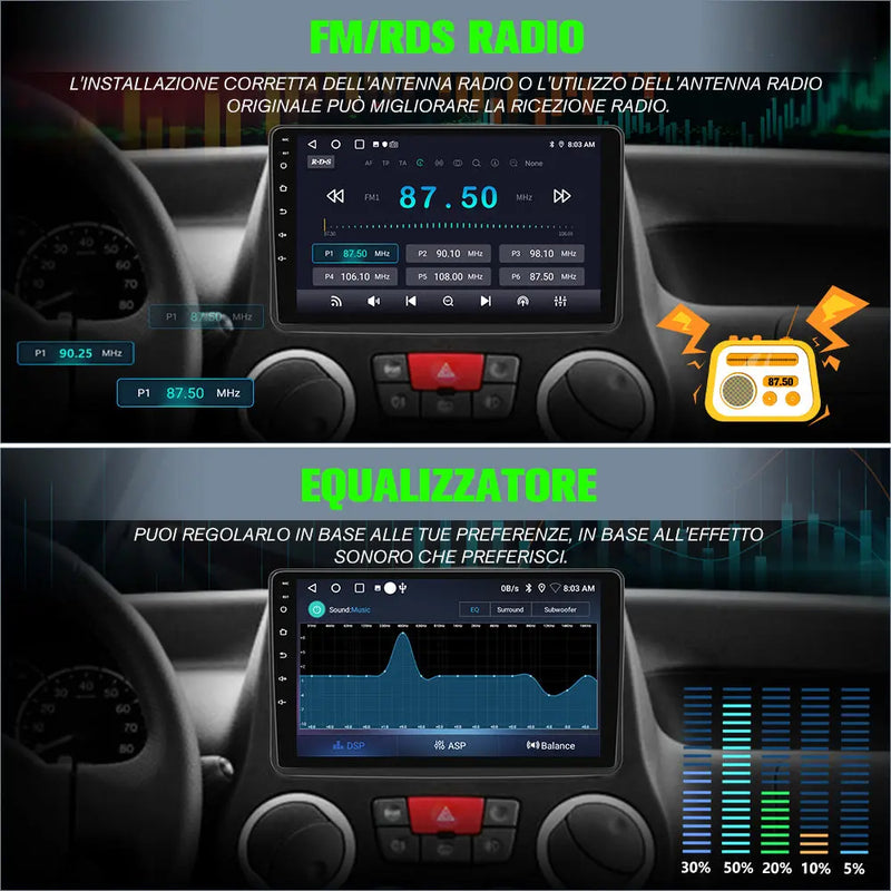 AWESAFE Autoradio Android 13 2+64GB con Schermo Touchscreen HD 9 Pollici e Doppie Manopole - Per Fiat PANDA 169 2003-2012 - Bluetooth/FM/Controllo al Volante/Mirror Link con CarPlay Wireless e Android Auto AWESAFE