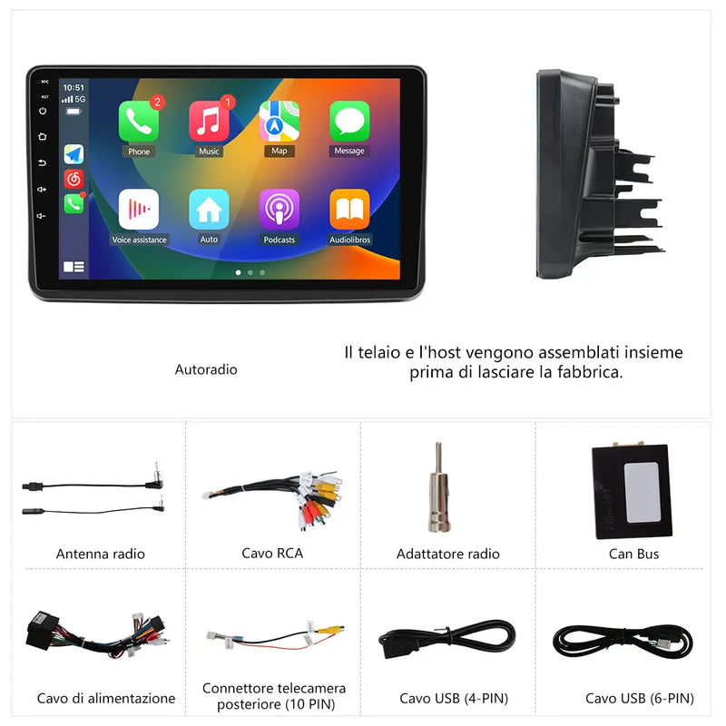 AWESAFE Autoradio Android 13 2+64GB con Schermo Touchscreen HD 9 Pollici e Doppie Manopole - Per Fiat PANDA 169 2003-2012 - Bluetooth/FM/Controllo al Volante/Mirror Link con CarPlay Wireless e Android Auto AWESAFE