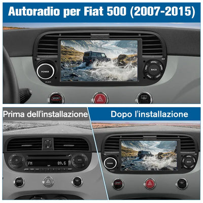 AWESAFE Autoradio Android 13 4+64GB con Schermo Touchscreen 7 Pollici - Per Fiat 500 2007-2015 - Bluetooth, Navigazione GPS, CarPlay e Android Auto AWESAFE